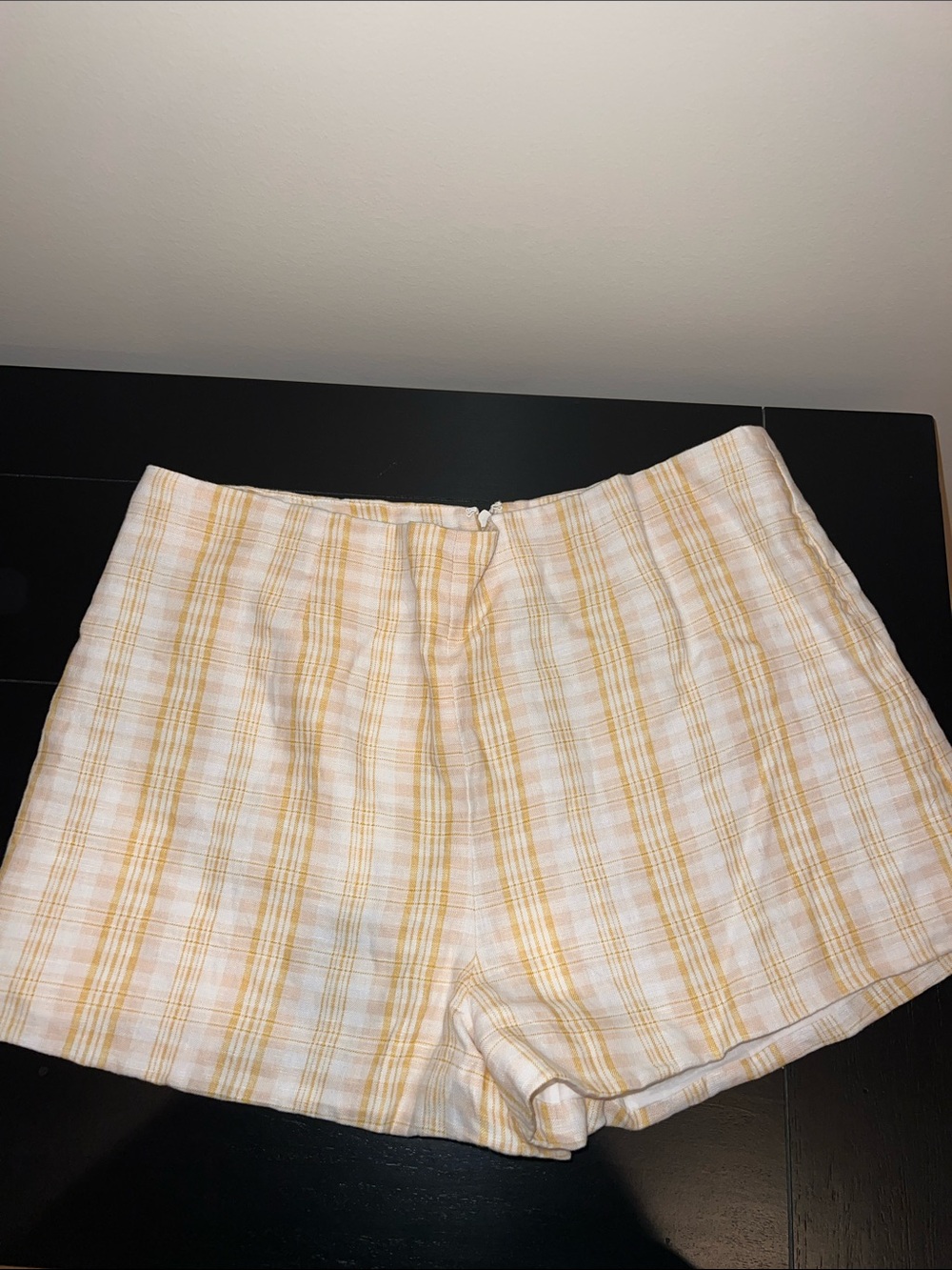 FAITHFULL 100% LINEN YELLOW PLAID SHORTS WOMENS 8